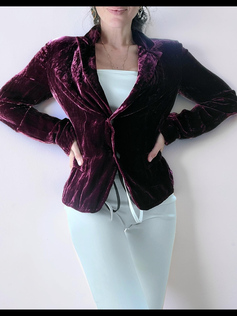 Elie Tahari Velvet Blazer Jacket in Deep Plum Size S